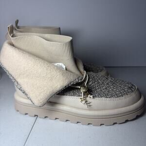 Sam Edelman Women’s Olin Lug Sole Bootie Tweed Shearling Beige Size 11M NEW